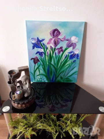 Оригинальная картина маслом Ирисы, снимка 2 - Картини - 52851462