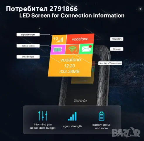 Tenda 4G185 преносим мобилен рутер 2100 mAh батерия 4G LTE Cat4 150Mbp, снимка 6 - Рутери - 47715661