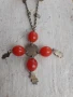Стар възрожденски накит гердан колие сачан червено стъкло, снимка 3