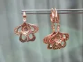 Сребърни обеци и висулка розово покритие 17510, снимка 2