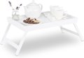 Бял бамбуков поднос за легло сгъваем, за закуска и сервиране, 22 x 61,5 x 30 cm, снимка 2
