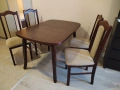 Разтегателна дървена маса с 4 стола + Холна масичка, снимка 2