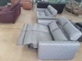 Сиви кожени дивани тройка и двойка с релаксиращ механизъм, снимка 11