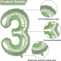 Mаслинено зелени балона с номер 3 за декорации за трети рожден ден, снимка 3 - Други - 44658071