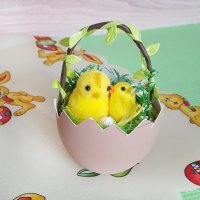 1405 Великденска украса пиле в кошничка от яйце декорация за Великден 15см, снимка 1 - Декорация за дома - 44386915