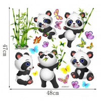 5 сладки панди панда детски самозалепващ стикер лепенка за стена мебел детска стая, снимка 2 - Други - 36460997