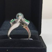 Златен пръстен с Изумруд перла и брилянти-8,36гр/18кр, снимка 5 - Пръстени - 40573924