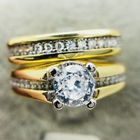 Дамски комплект от 2 пръстена с бели циркони, позлата, снимка 2 - Пръстени - 41875696