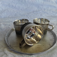Винтидж посребрен сервиз за кафе - Юммет - СССР, снимка 3 - Антикварни и старинни предмети - 36112202