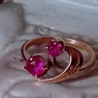 Съветски златен пръстен с рубинчета 583, снимка 4 - Пръстени - 41921218