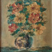 Стара картина, Ваза с цветя, Д.Пачов, снимка 2 - Картини - 32143740