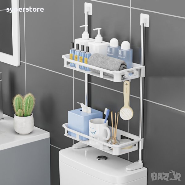 Стелаж за баня или кухня за стена Digital One SP00835, 2 рафта, бял, 55см/30см, лесен монтаж!, снимка 1