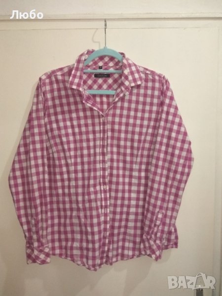 Риза, бяла/лилава, шахматна, дълъг ръкав, снимка 1