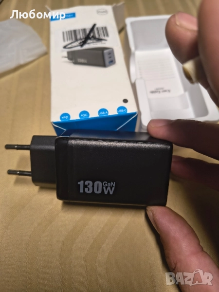 130w USB C зарядно за стена, GaN III 3-портова станция за бързо зареждане, PD QC сгъваем заряде , снимка 1