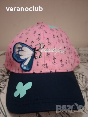 Розова шапка с пеперуда за Момиче  размер 52см, снимка 1