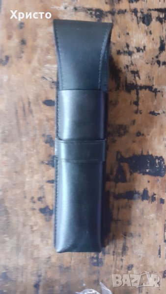 калъф за химикалки Лами Lamy черен, естествена кожа, антикварен уникат, за две или едно пишещо, снимка 1