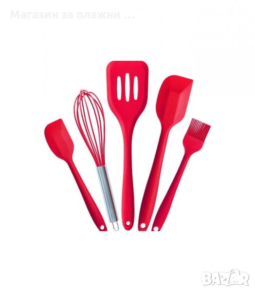 КОМПЛЕКТ ОТ 5 БР. КУХНЕНСКИ ПРИБОРИ ОТ УСТОЙЧИВ СИЛИКОН, ЧЕРВЕНИ - код  1749, снимка 1