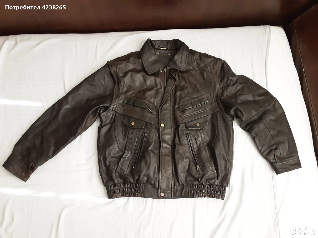 кожено яке - естествено кожа, черно, свалящи се ръкави, снимка 1