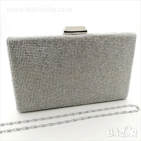 Клъч тип плик, официална дамска чанта с камъни сребриста, снимка 1