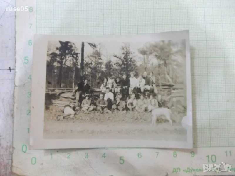 Снимка стара на група на излет в гората с куче в Америка, снимка 1