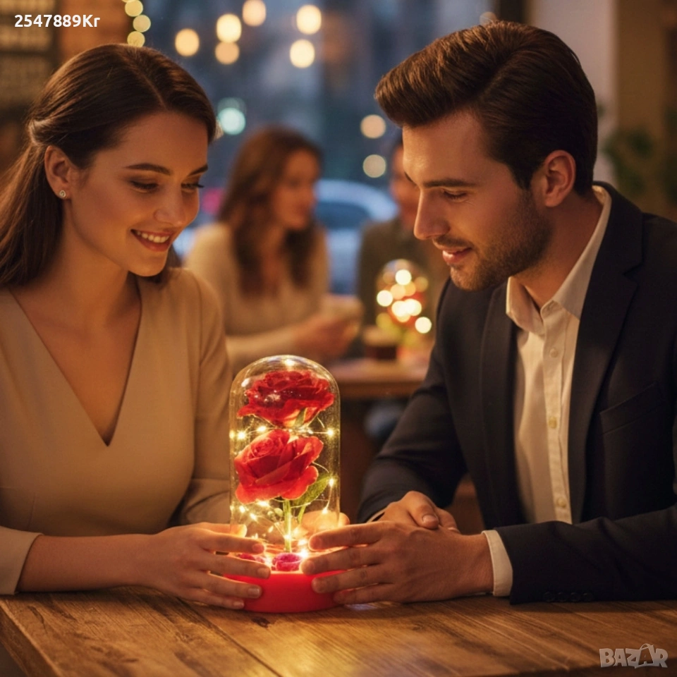 Декоративни рози в прозрачен купол и елегантна опаковка, снимка 1