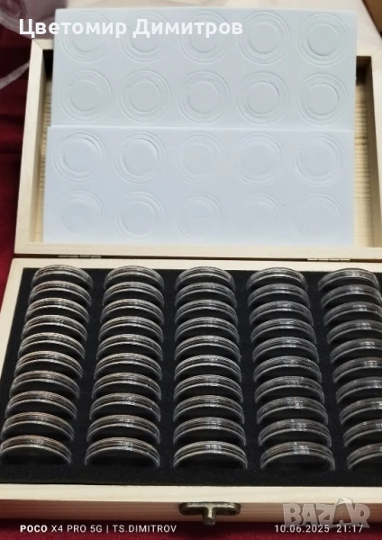 дървена кутия за 50 броя монети , снимка 1