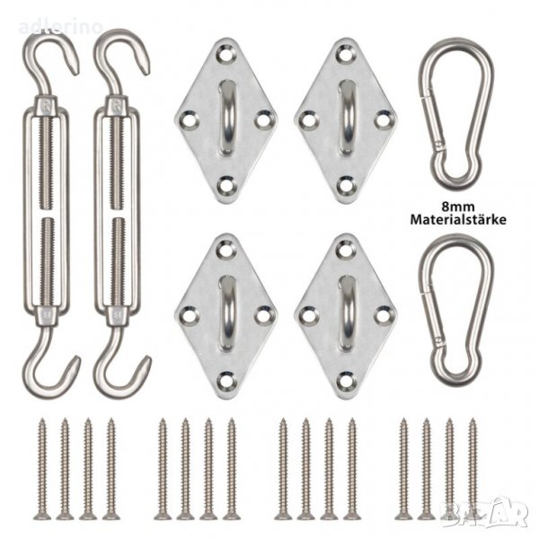 Комплект крепежни елементи от неръждаема стомана M8 с винтове, закрепване на слънчево платно , снимка 1