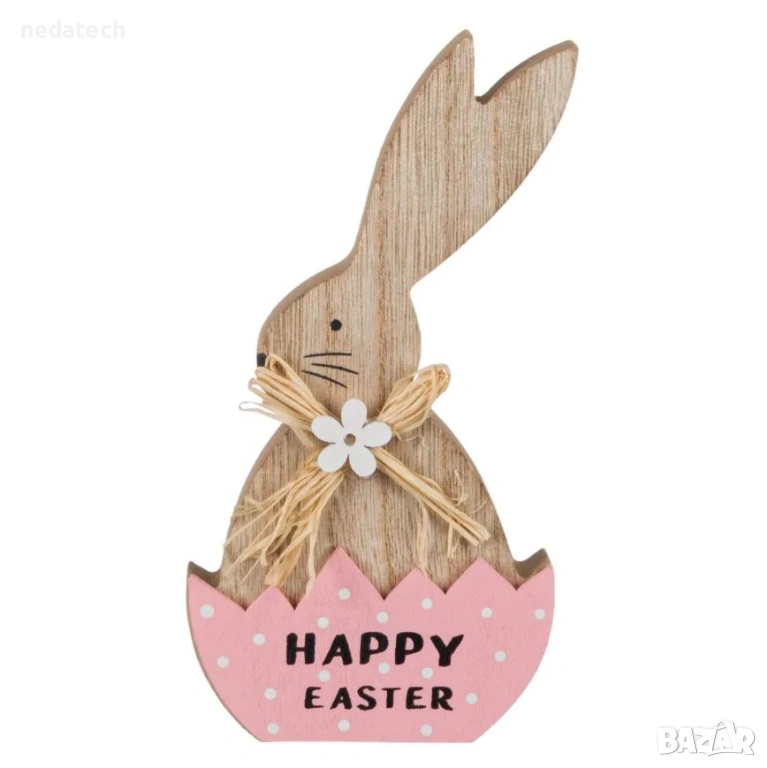 Великденска дървена декорация – заек в яйце, 9x2x18см, снимка 1