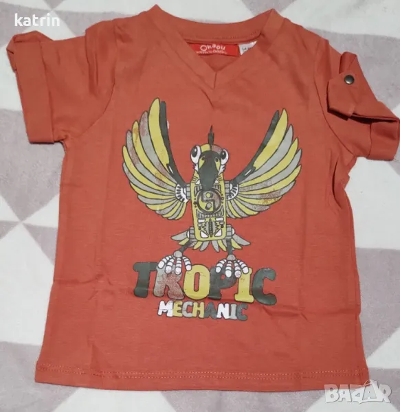 Нова червено-оранжева детска тениска Okaou, Ла Редут, 12-18 месеца, снимка 1