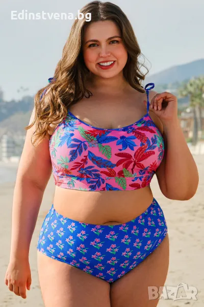 Дамски бански от две части с флорален принт, макси размери, снимка 1