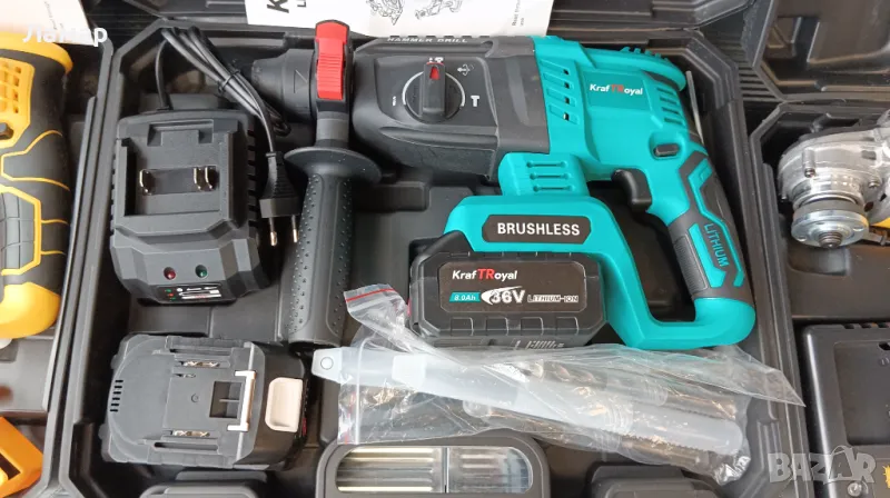 Безчетков Акумулаторен перфоратор къртач бормашина 36V 8Ah 2 батерии + куфар, снимка 1