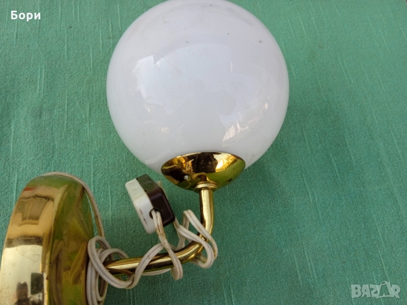 Стара стенна лампа месинг и стъкло, снимка 1