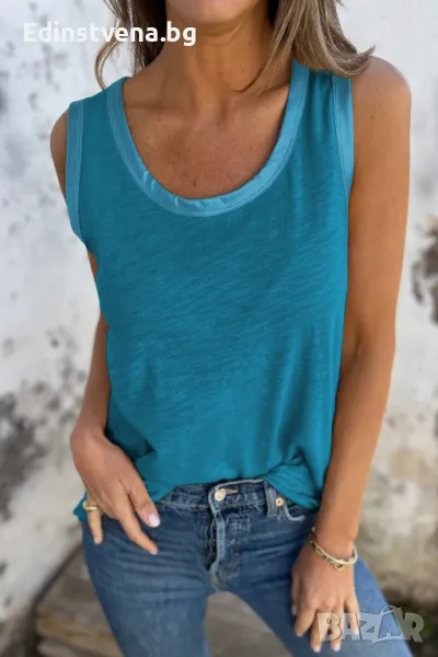 Дамски син потник със свободна кройка и сатенен кант, снимка 1