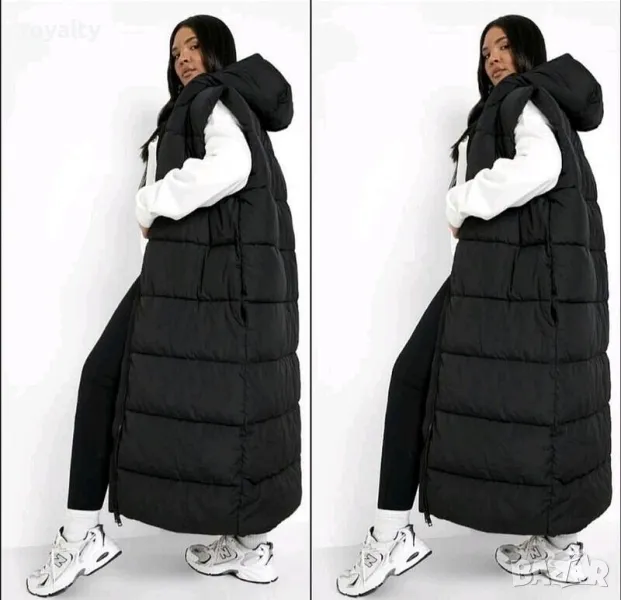 Дълъг черен дамски ватиран елек, снимка 1