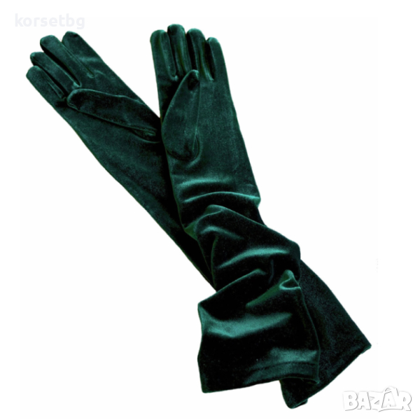 Елегантни дълги зелени плюшени ръкавици- 8629, снимка 1
