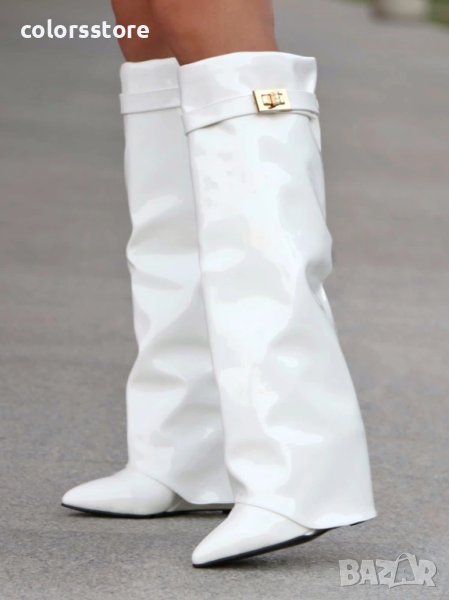 Ботуши на платформа - бял лак - K-40, снимка 1