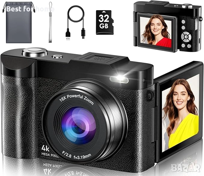  Цифрова камера 4K 48MP MaxMango с автофокус и 2.8'' въртящ се на 180° екран, снимка 1