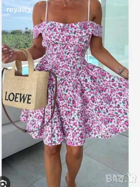 Розова лятна рокля на цветчета , снимка 1