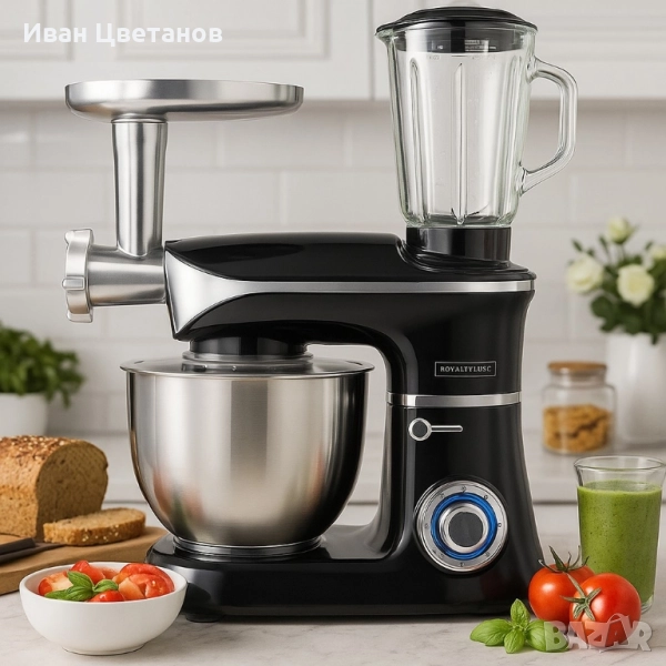 Кухненски робот 3 в 1 Royalty Line RL-PKM1900.7BG - 1900W, 6.5L купа, 1.5L блендер, снимка 1