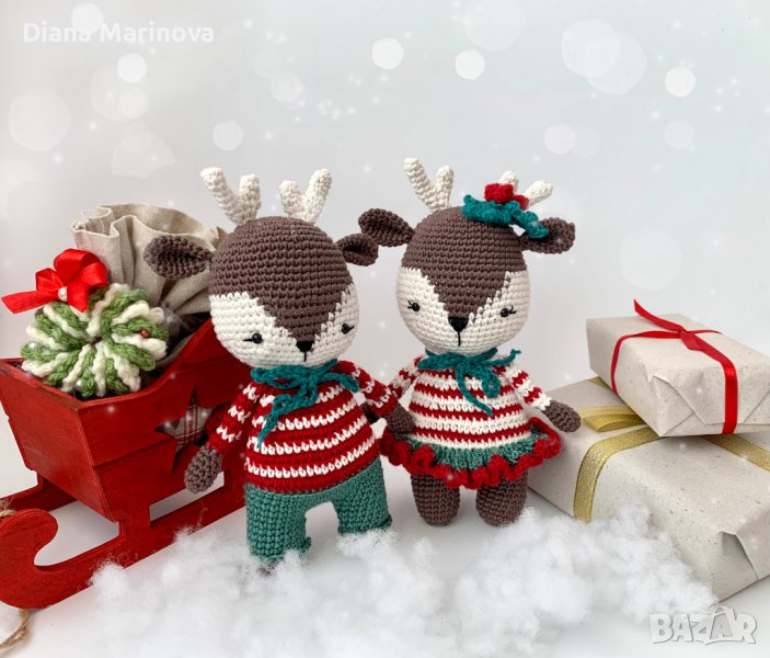 Плетени играчки, коледни еленчета, играчки за деца, коледен подарък за дете, ръчна изработка, снимка 1