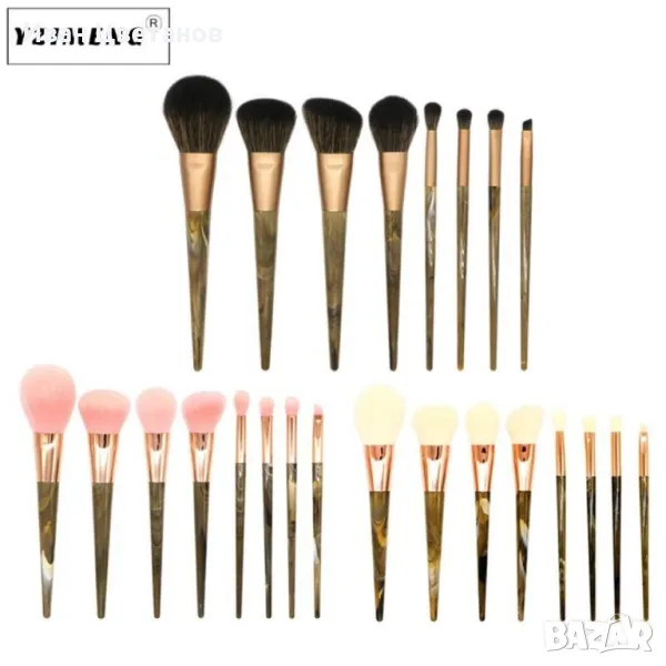 Стилен комплект от 8 броя четки за грим с дръжки тъмен мрамор HZS28, снимка 1
