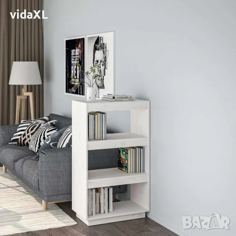 vidaXL Библиотека/разделител за стая, бяла, 60x35x103 см, бор масив, снимка 2 - Шкафове - 56148061