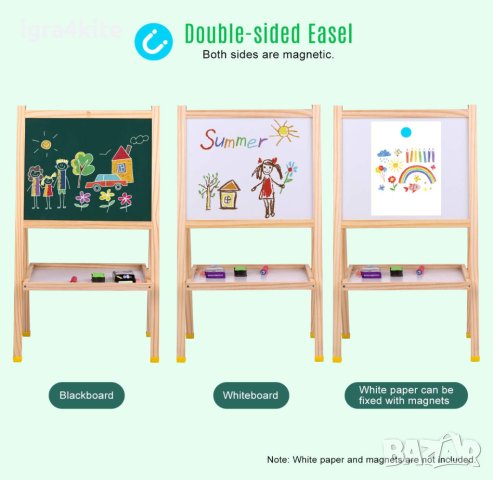 Голям дървен двустранен магнитен статив / ТОП ЦЕНИ на чертожни дъски и стативи, снимка 5 - Образователни игри - 42260609