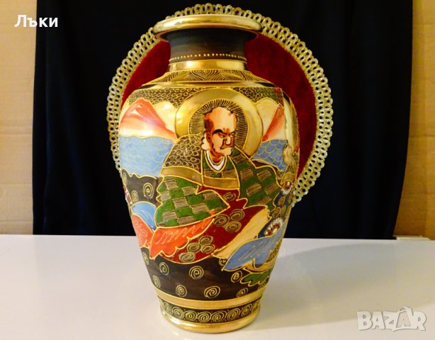 Ваза японски порцелан Satsuma Kinkozan Tsukuru,злато., снимка 3 - Антикварни и старинни предмети - 41645614