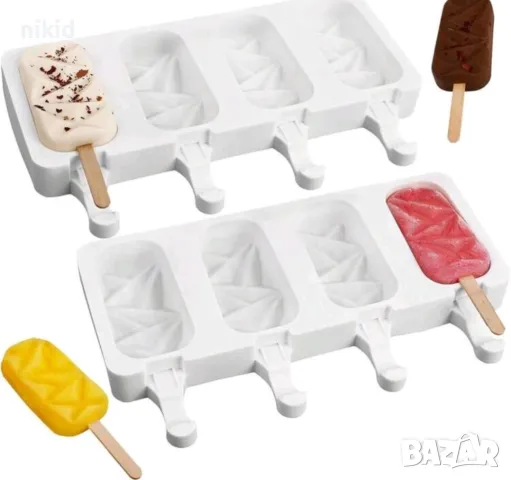  4  ескимо релеф триъгълници сладолед Popsicle Попсикъл силиконова форма молд калъп за направа, снимка 2 - Форми - 33320871