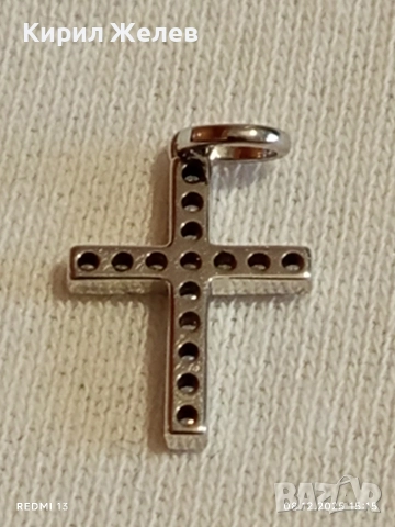 Сребърен медальон кръст с инкрустирани кристали ювелирна изработка 52357, снимка 5 - Колиета, медальони, синджири - 52691337