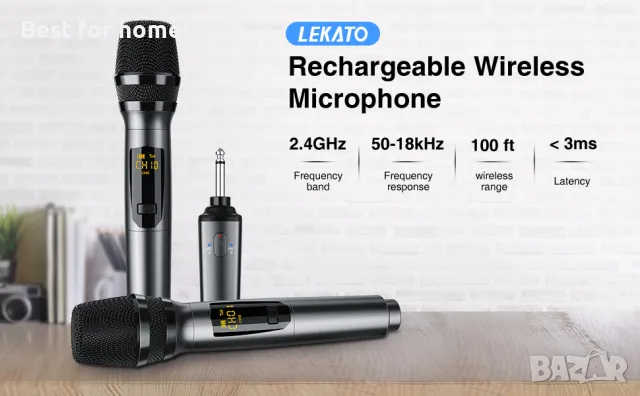 Професионални микрофони LEKATO K380S 2.4G безжичен комплект, снимка 11 - Микрофони - 48477231