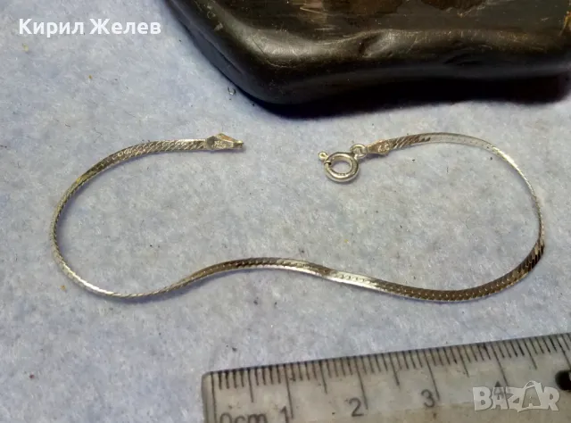 НЕЖНА ЛЕНТОВИДНА МАРКОВА СРЕБЪРНА ГРИВНА СРЕБРО 925 K. C ITALY с БЯЛА ПОЗЛАТА 20965, снимка 7 - Гривни - 49605949