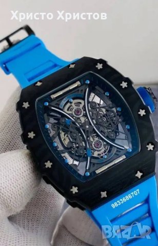 Мъжки луксозен часовник Richard Mille RM 53-01 Blue Rubber Strap Super High Quality , снимка 8 - Мъжки - 41568105
