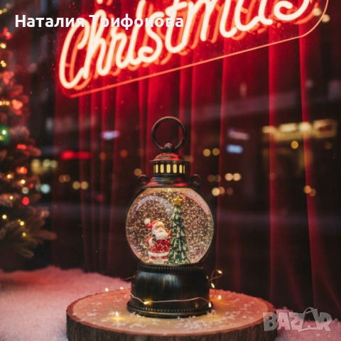 Голям коледен фенер с падащ сняг – уникална празнична украса, снимка 2 - Декорация за дома - 52384868